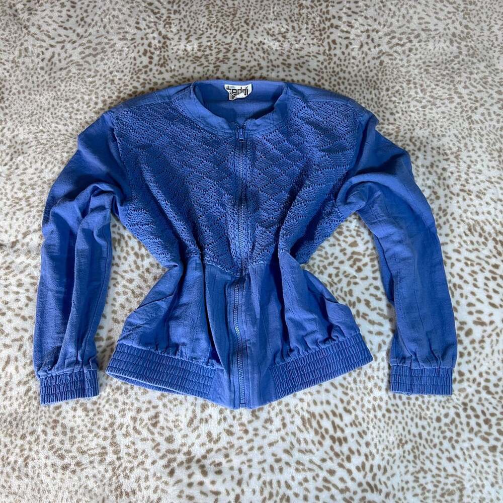 Teddi Vintage 100% Cotton Blue Full Zip Quilted Texture Casual Jacket Size L